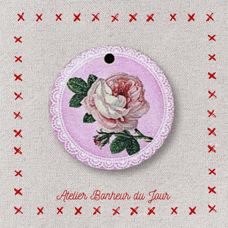 Decorative wooden “Rose" medal to hang Atelier bonheur du jour