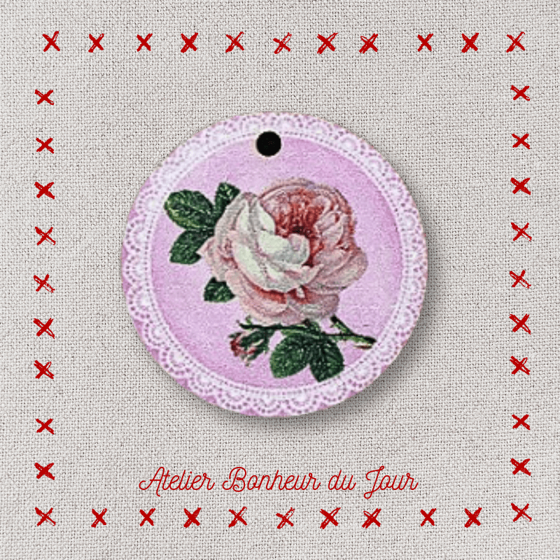 Decorative wooden button “Rose" medal to hang Atelier bonheur du jour