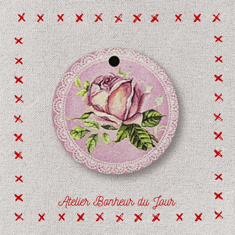 Decorative wooden “Rose" medal to hang Atelier bonheur du jour