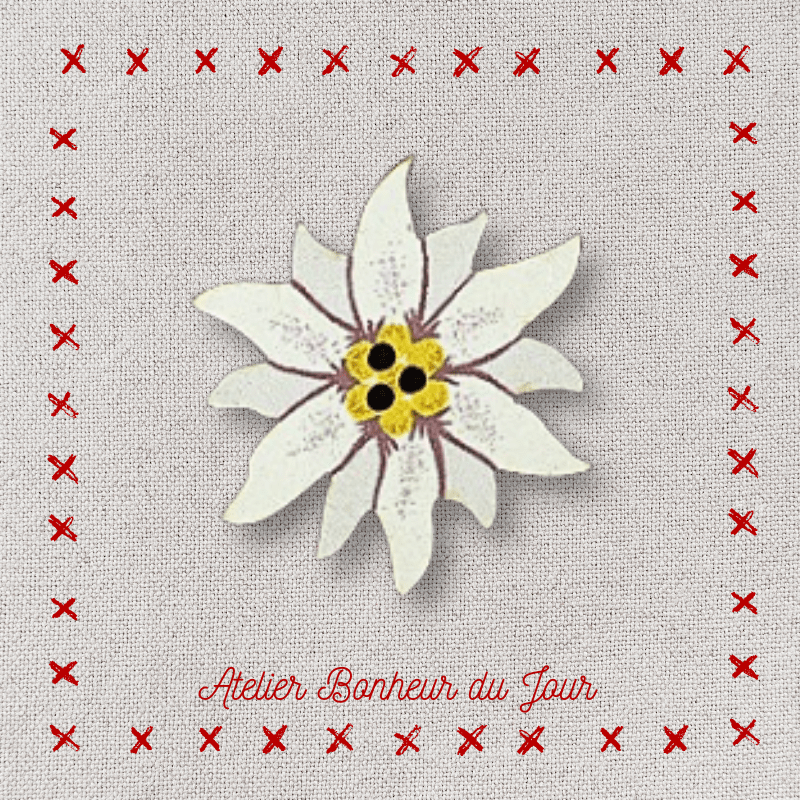 Decorative wooden button “Edelweiss" Atelier bonheur du jour