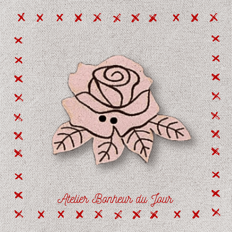 Decorative wooden button “Pink rose" Atelier bonheur du jour