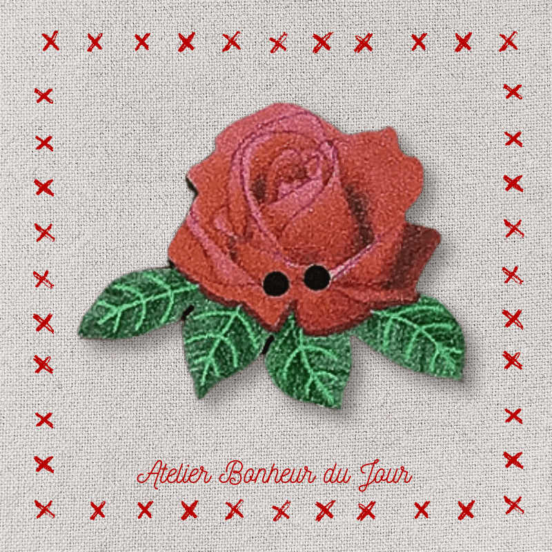 Decorative wooden button “Red rose" Atelier bonheur du jour
