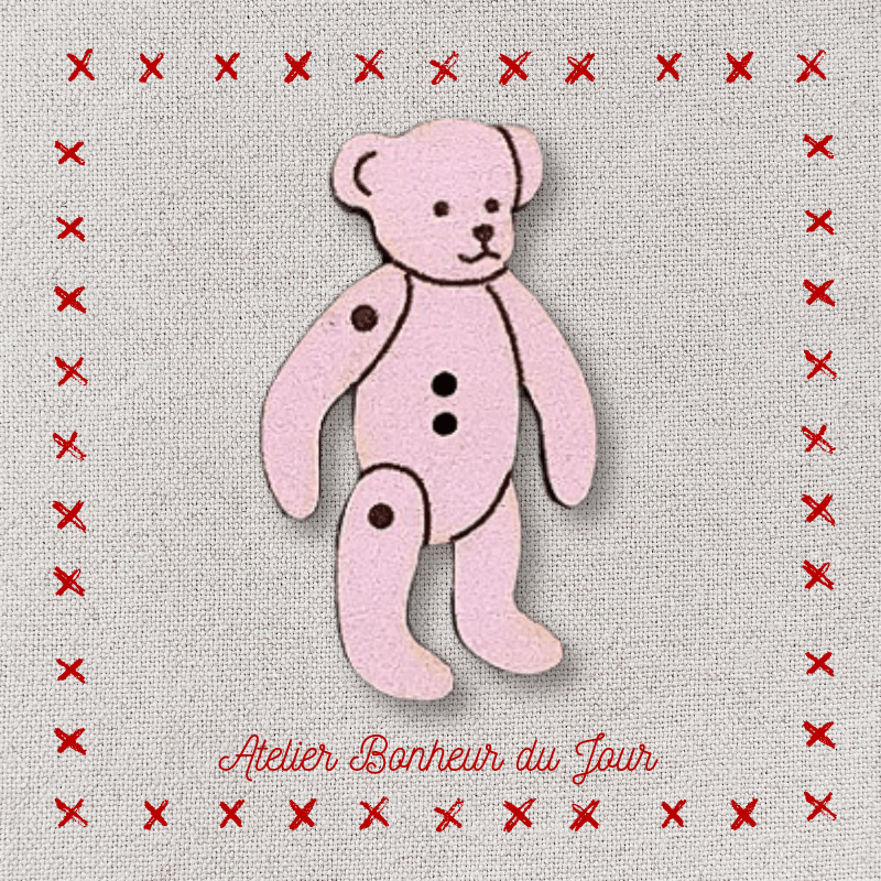 Decorative wooden button "Doudou bear" Atelier bonheur du jour