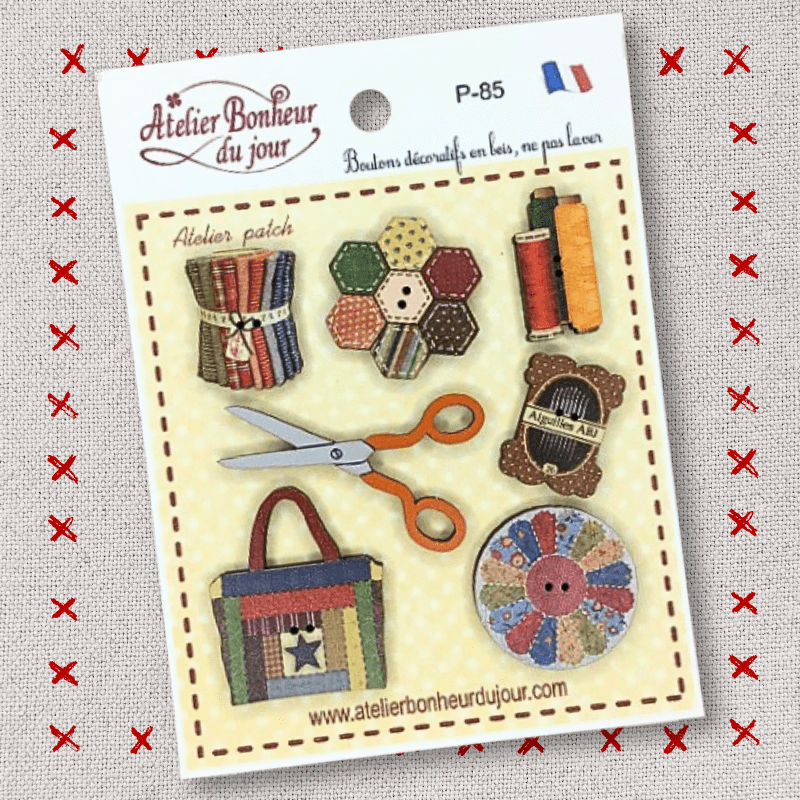 Decorative wooden button "patch workshop" pouch Atelier bonheur du jour