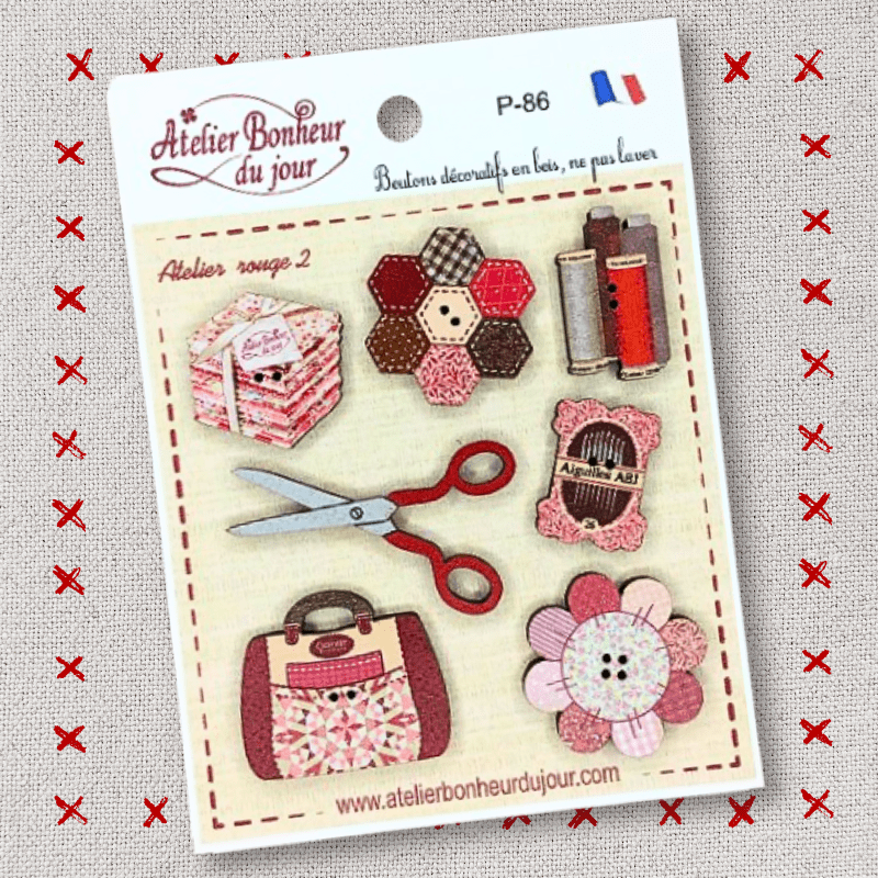 boutons décoratifs en bois et en pochette "Atelier rouge 2" Atelier bonheur du jour