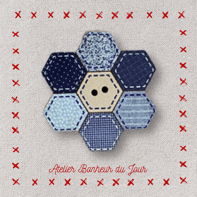 Decorative wooden button "Hexagon patch" Atelier bonheur du jour