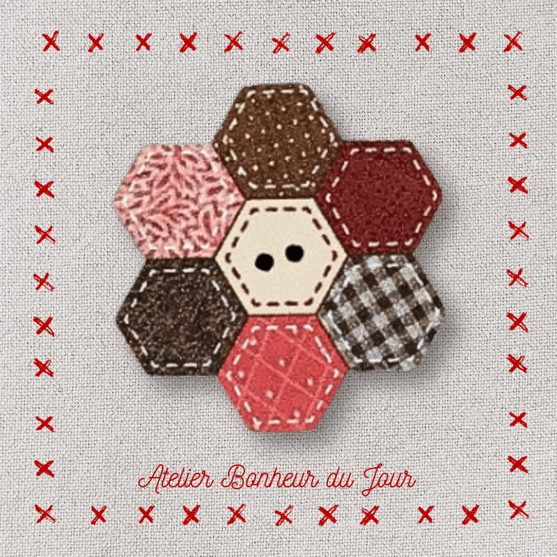 Decorative wooden button "Hexagon patch" Atelier bonheur du jour