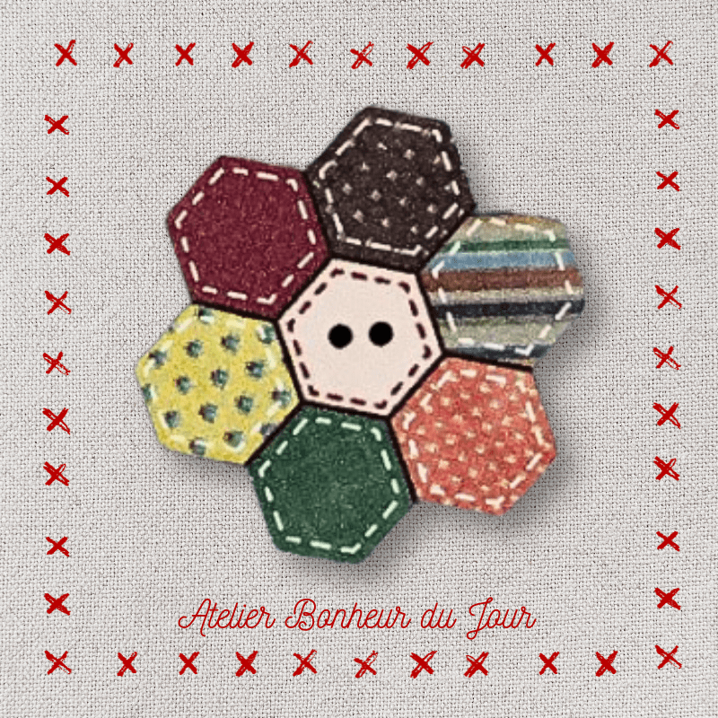 Decorative wooden button "Hexagon patch" Atelier bonheur du jour