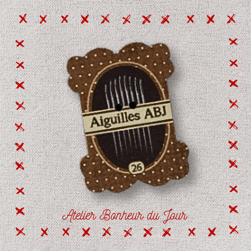 Decorative wooden button "ABJ needles pouch" Atelier bonheur du jour