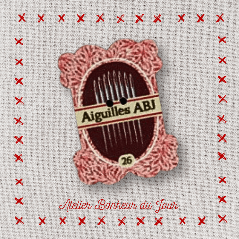 Decorative wooden button "ABJ needles pouch" Atelier bonheur du jour