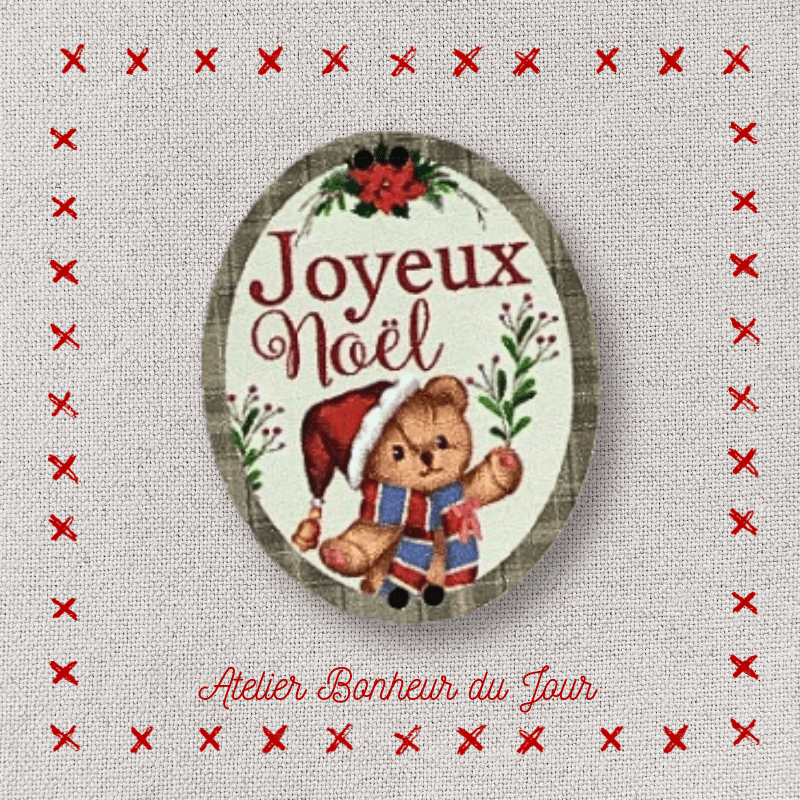bouton décoratif en bois "Joyeux Noël ourson" Atelier bonheur du jour