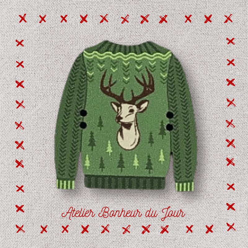 Decorative wooden button “Ugly green sweater" Atelier bonheur du jour