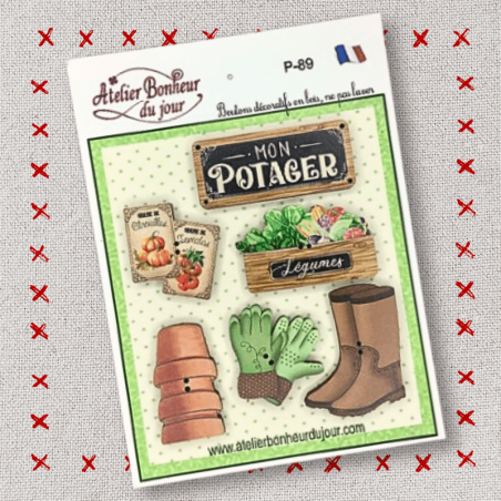 decorative wooden buttons in pouch "My vegetable garden" Atelier Bonheur du jour