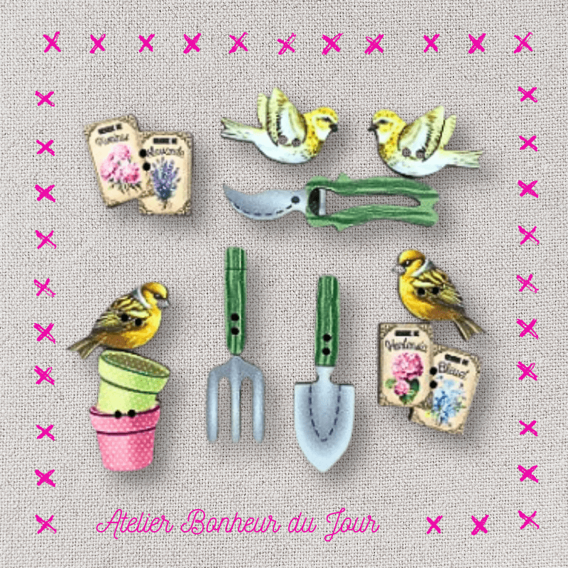 boutons décoratifs en bois "Petit jardin" Atelier Bonheur du jour