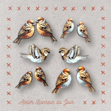 decorative wooden buttons "Natural birds" Atelier Bonheur du jour