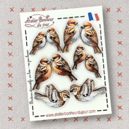 decorative wooden buttons "Natural birds" Atelier Bonheur du jour