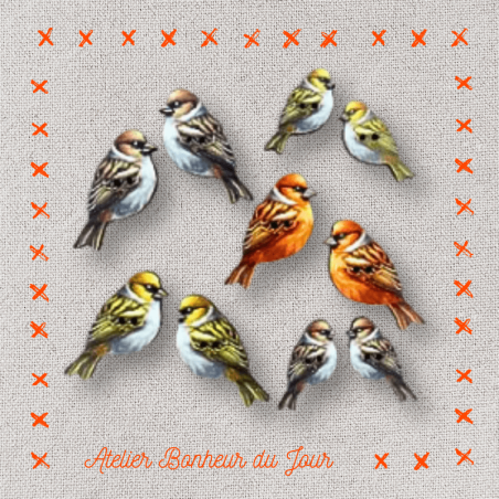 Decorative wooden buttons "Various birds" Atelier Bonheur du jour