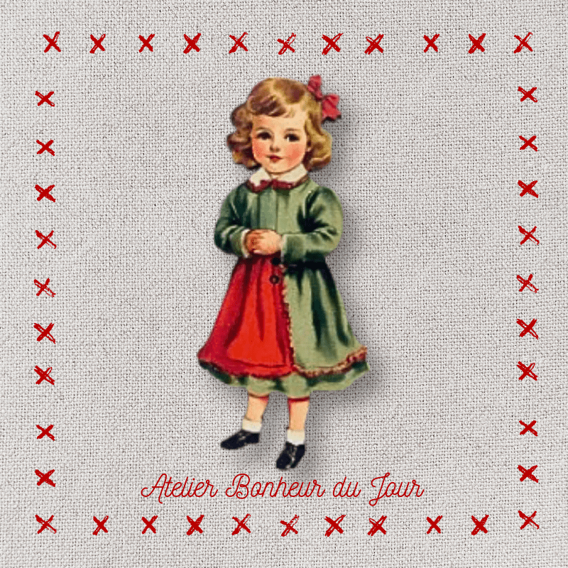 Decorative wooden button “Justine celebrates Christmas” Atelier Bonheur du jour