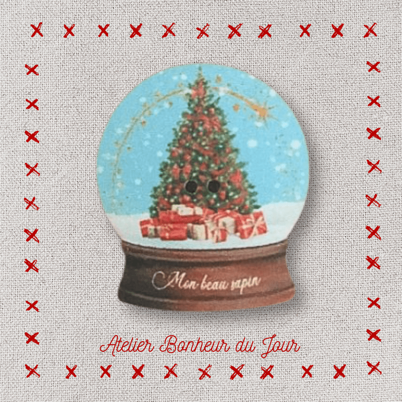 Decorative wooden button "Snow globe My beautiful tree" Atelier Bonheur du jour