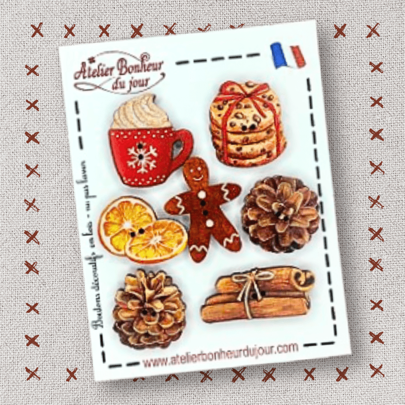 Decorative wooden button in pouch "Winter sweets" Atelier Bonheur du jour