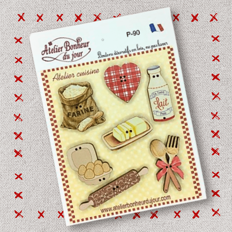 Decorative wooden button in pouch "Cooking workshop" Atelier Bonheur du jour