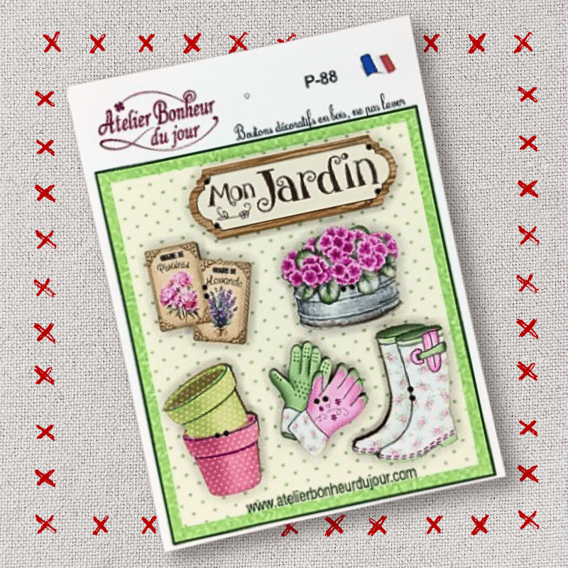 Decorative wooden button in pouch "My garden" Atelier Bonheur du jour