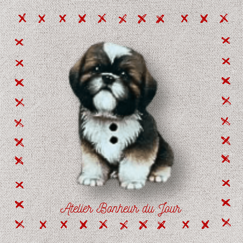 Decorative wooden button "Baby Shih Tzu" Atelier Bonheur du jour