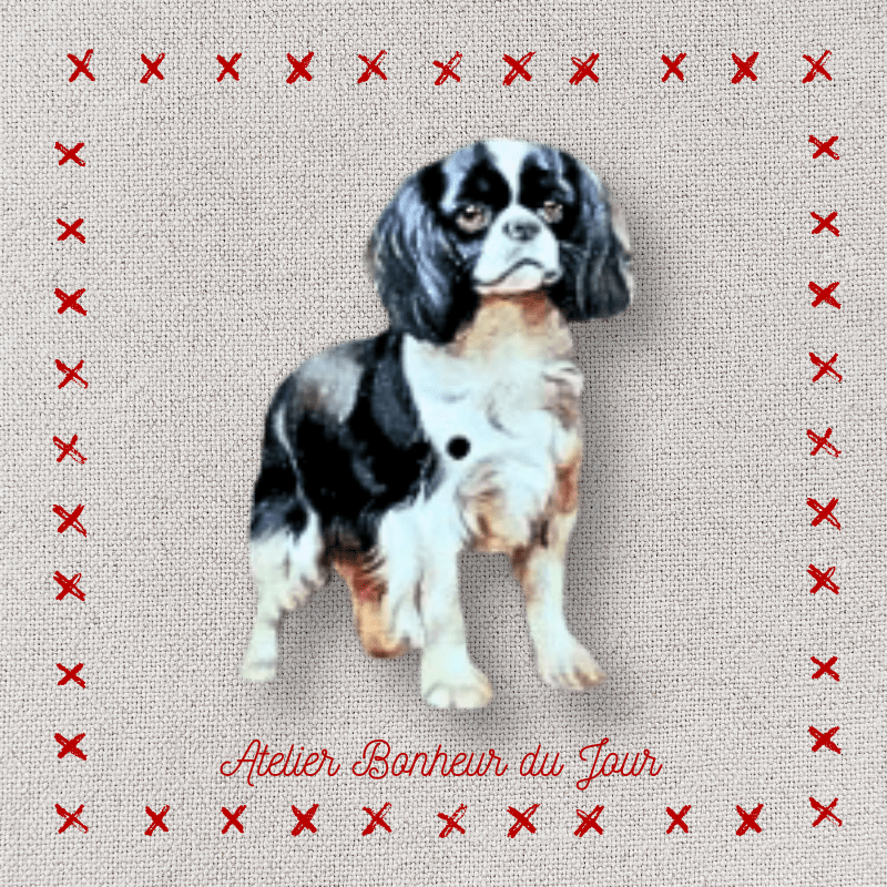 Decorative wooden button "Cavalier King Charles standing" Atelier Bonheur du jour