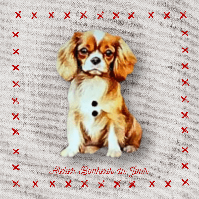 Decorative wooden button "Cavalier King Charles sitting" Atelier Bonheur du jour